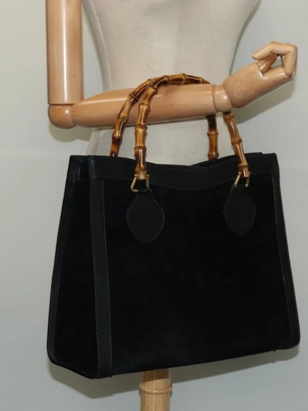 GUCCI Bamboo Hand Bag Suede Black Gold 002 1095 0260 Auth ep9070 - Picture 15 of 16